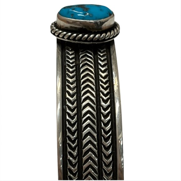 925 Sterling Silver Turquoise Artist Signed Harold J. Cuff Bracelet - Picture 5 of 8
